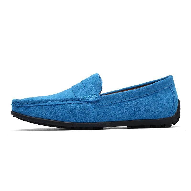 VacationGrabs casual leather loafers in blue with a comfortable slip-on design for everyday wear