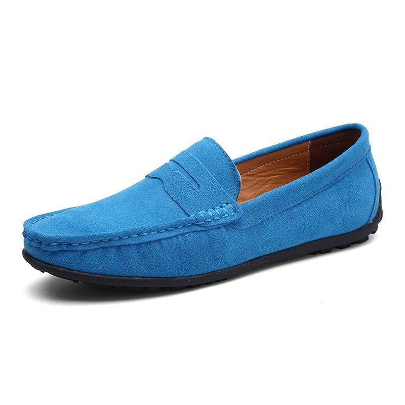 Comfortable blue casual leather loafers for stylish summer outings and everyday wear