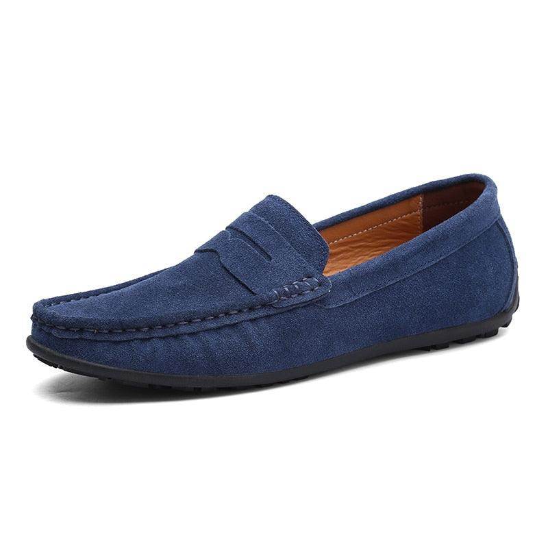 VacationGrabs casual leather loafers in navy blue with slip-on design for comfortable everyday wear