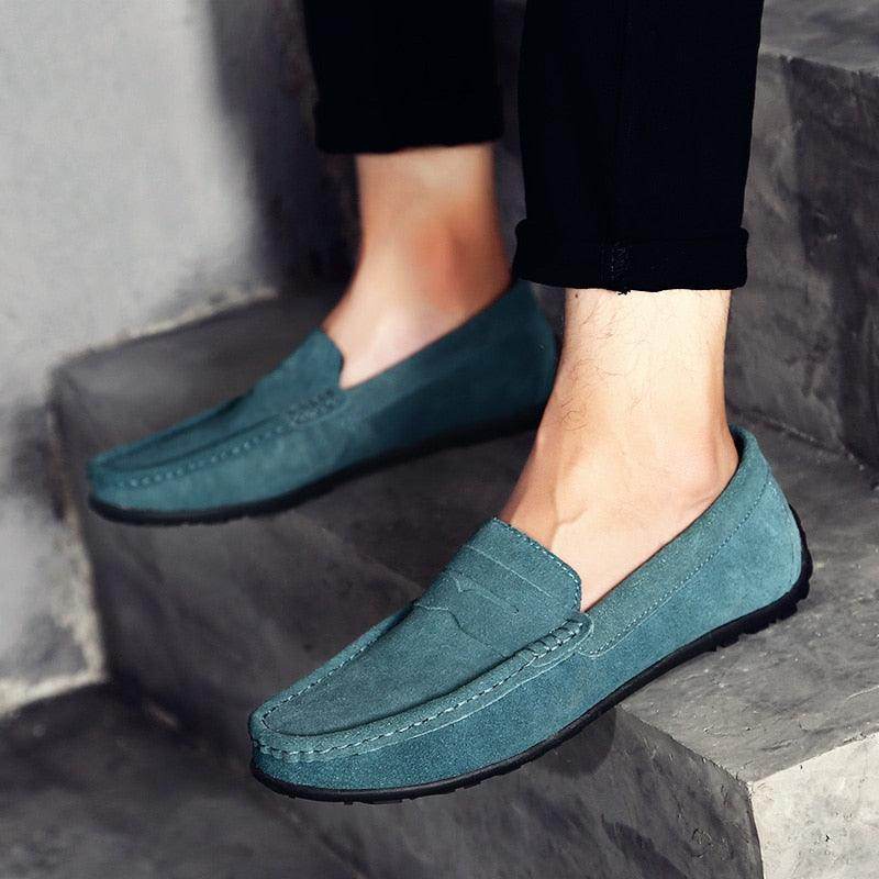Stylish casual leather loafers in blue, perfect for everyday wear and comfort