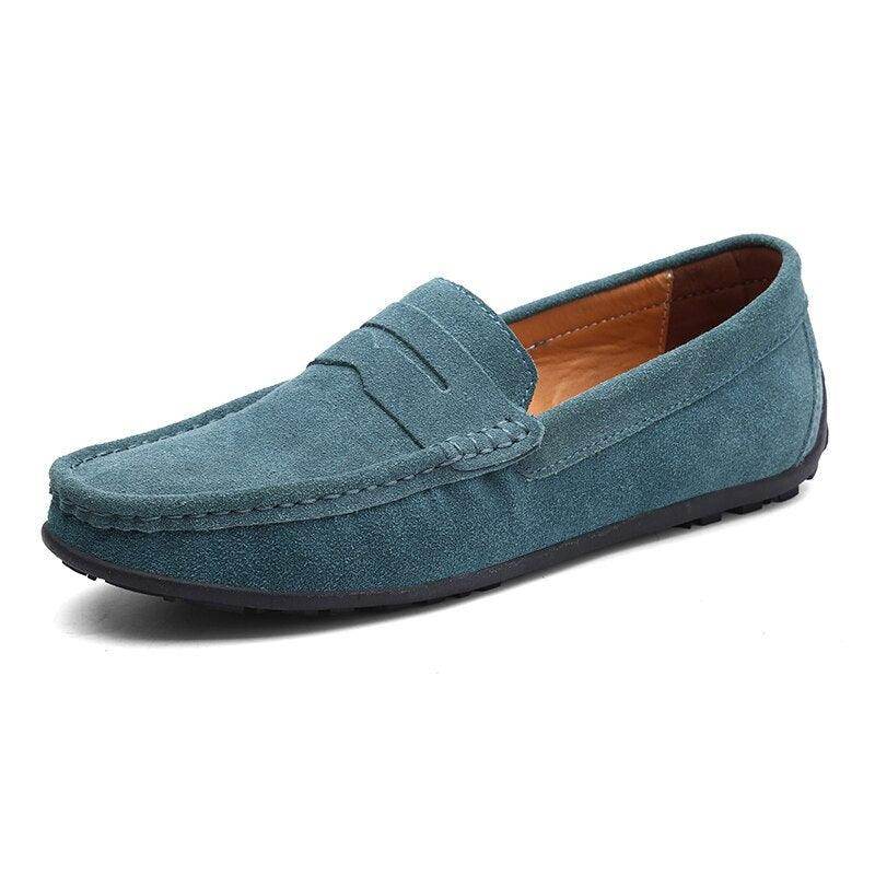VacationGrabs casual leather loafers in blue with comfortable slip-on design for everyday wear