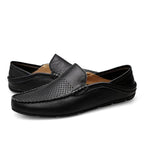 VacationGrabs lightweight casual loafers in black with breathable perforated design for comfortable wear