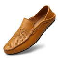 VacationGrabs lightweight casual loafers in tan leather with breathable perforations for stylish comfort