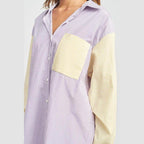 Emory Park Women's Casual Loose Fit Shirt with Colorful Stripes and Front Pocket