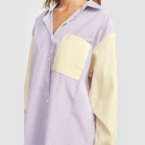 Emory Park Women's Casual Loose Fit Shirt with Colorful Stripes and Front Pocket