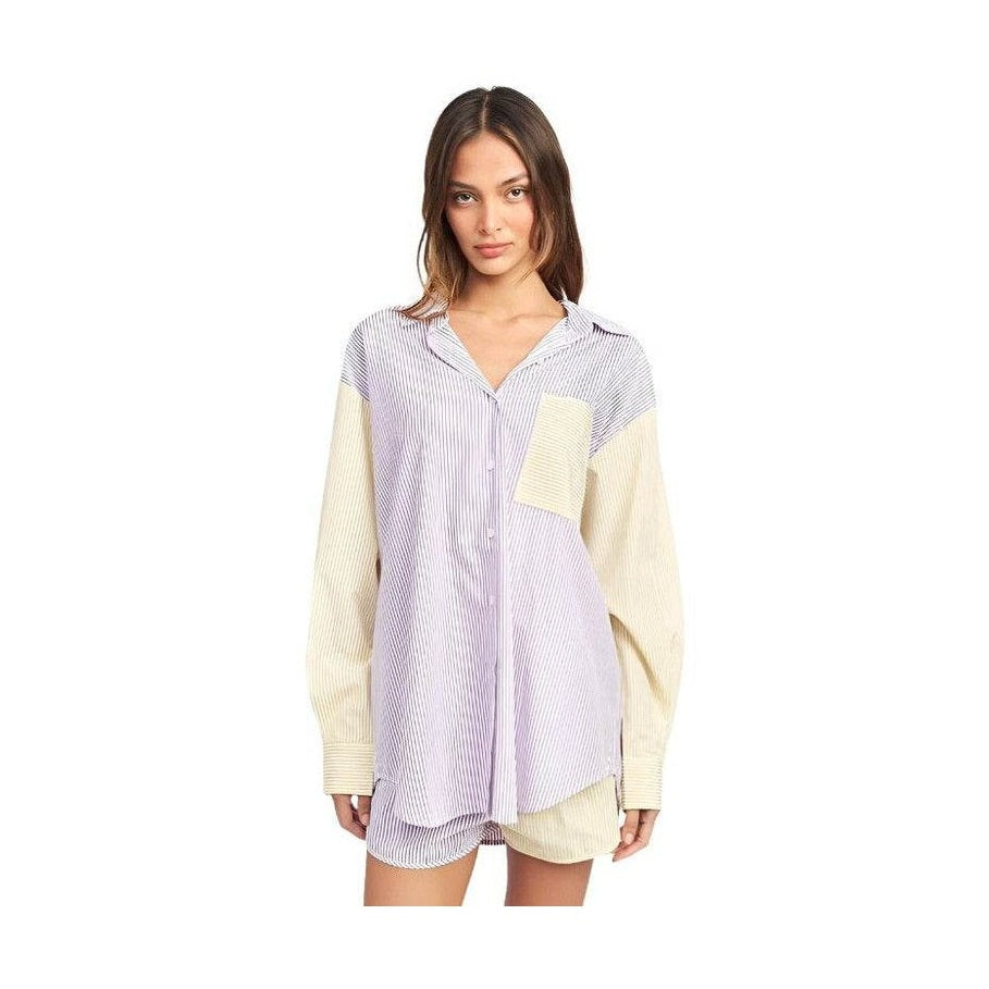 Emory Park Women's Casual Loose Fit Shirt with Stripes and Pocket in Soft Fabric