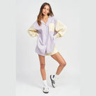 Emory Park Women's Casual Loose Fit Shirt with Striped Design and Contrasting Sleeves