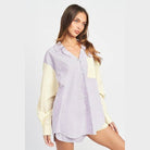 Emory Park Women's Casual Loose Fit Shirt in Striped Design with Button-Up Front