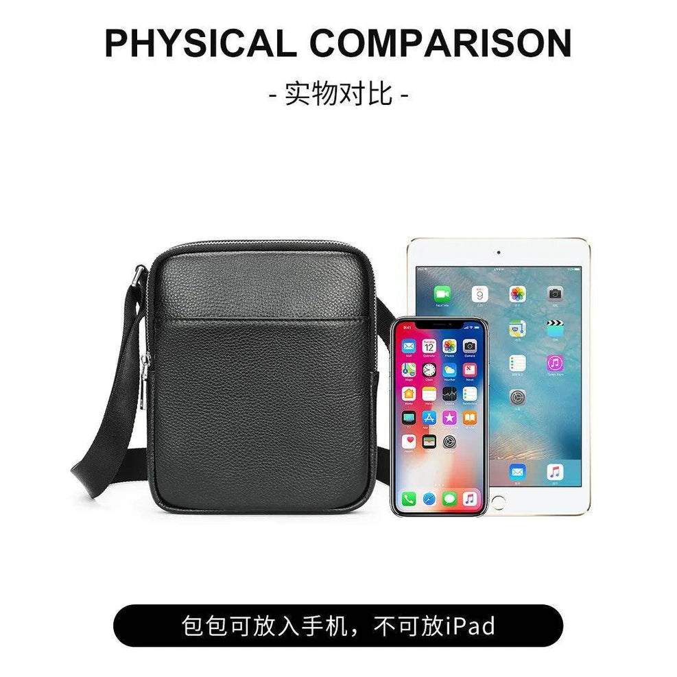 Casual Mens Small Shoulder Bag Genuine Leather in Black - VacationGrabs