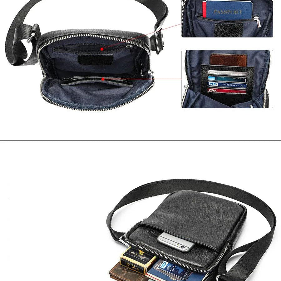 Luggage & Bags - Shoulder/Messenger Bags Casual Mens Small Shoulder Bag Genuine Leather in Black