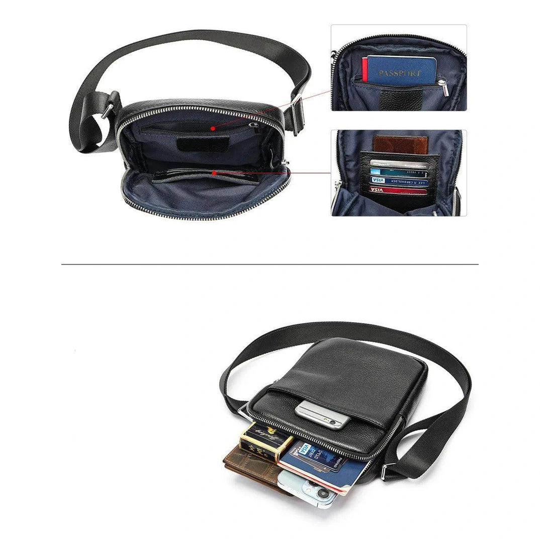 Casual Mens Small Shoulder Bag Genuine Leather in Black - VacationGrabs
