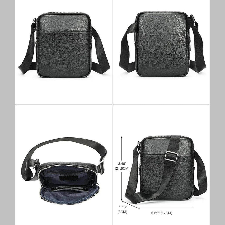 Casual Mens Small Shoulder Bag Genuine Leather in Black - VacationGrabs