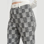 Emory Park women's casual plaid trousers in grey and white check pattern with side pockets