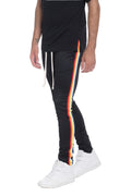 WEIV casual rainbow tape sweatpants in black with multicolor stripe detail and white drawstring