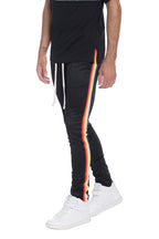 WEIV casual rainbow tape sweatpants in black with multicolor stripe detail and white drawstring