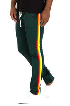 WEIV casual rainbow tape sweatpants in dark green with multicolor side stripes and white drawstring