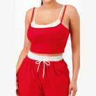 Casual red matching set for women featuring a cropped tank top and drawstring pants by VacationGrabs