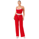 Casual red matching set for women with white trim tank top and drawstring pants