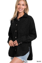 ZENANA Women's Black Casual Shacket for Travel with Button Front and Pocket Detail