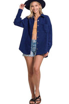 ZENANA Women's Casual Shacket for Travel in Navy Blue with Button Closure and Pocket