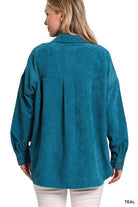 Teal ZENANA casual shacket for travel with a relaxed fit and buttoned sleeves
