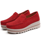 Stylish red casual suede leather shoes with perforated design and comfortable cushioning for all-day wear