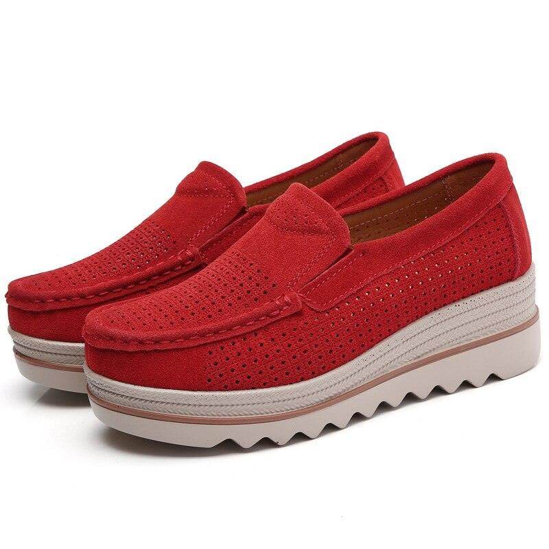 Stylish red casual suede leather shoes with perforated design and comfortable cushioning for all-day wear