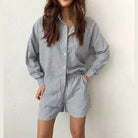 Miss Sparkling casual summer two piece set with black and white vertical stripes and long sleeves
