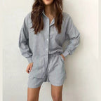 Miss Sparkling casual summer two piece set with black and white vertical stripes and long sleeves