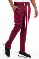 WEIV Men's Burgundy Joggers featuring a comfortable fit, ideal casual track pants for travel