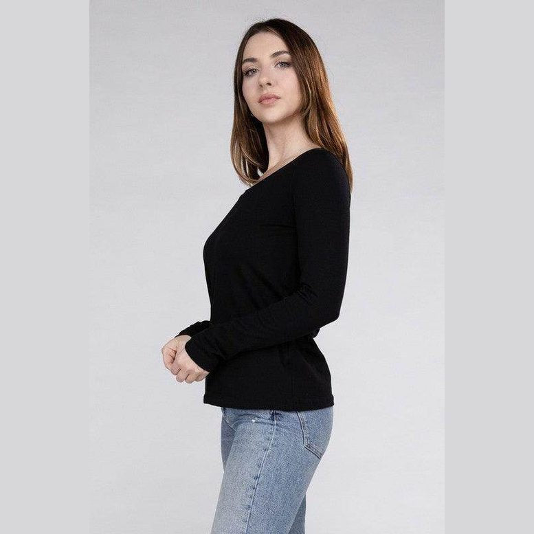 ZENANA Women's Black Long Sleeve Shirt, a stylish casual travel top for women