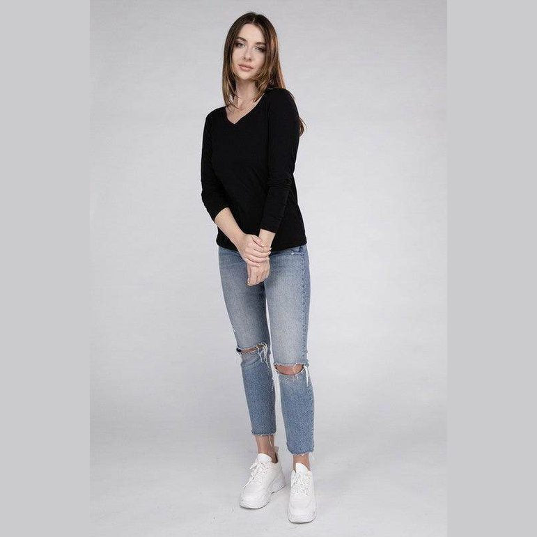ZENANA Black Long-Sleeve Casual Travel Top for Women with Comfortable Fit and Stylish Design