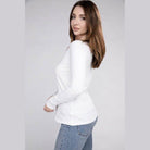 ZENANA White Long Sleeve Casual Travel Top for Women with Comfortable Fit and Versatile Style