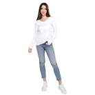 ZENANA White Women's Casual Travel Top for Women with Long Sleeves and V-Neck Style