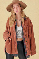 La Miel Women's Casual Vacation Jacket in Rust with Oversized Fit and Soft Corduroy Material