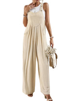 Casual vacation jumpsuit for women in beige with adjustable straps and pockets