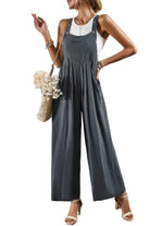 Casual vacation jumpsuit for women in gray with wide legs and adjustable straps, perfect for summer outings