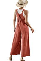 Casual vacation jumpsuit for women in rust with a relaxed fit and stylish back design