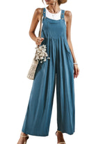 Casual vacation jumpsuit for women in blue with wide leg design and side pockets