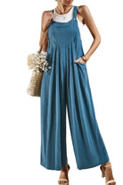 Stylish casual vacation jumpsuit for women in blue with wide legs and pockets