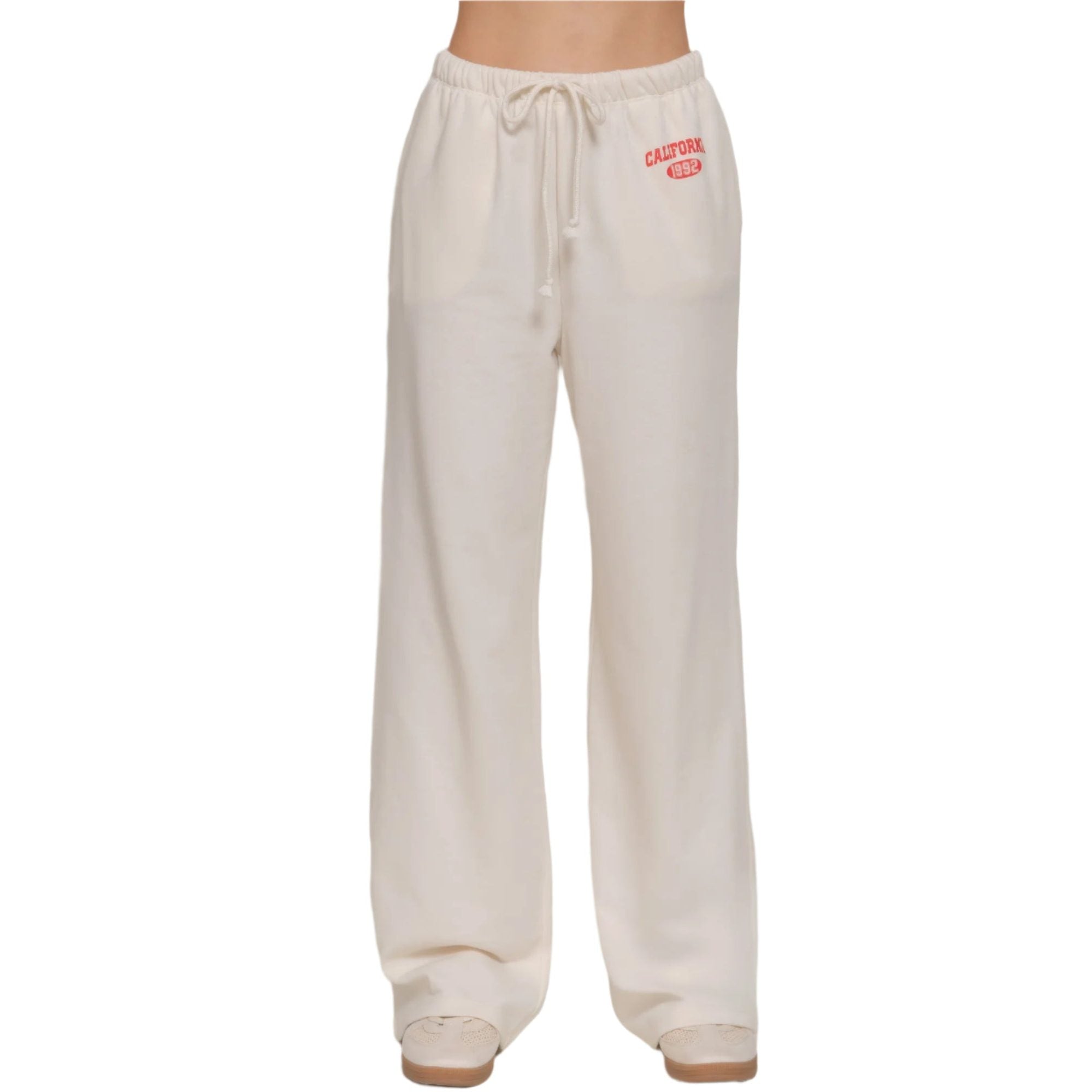 VacationGrabs women's casual vacation lounge pants in cream with elastic waistband and drawstring