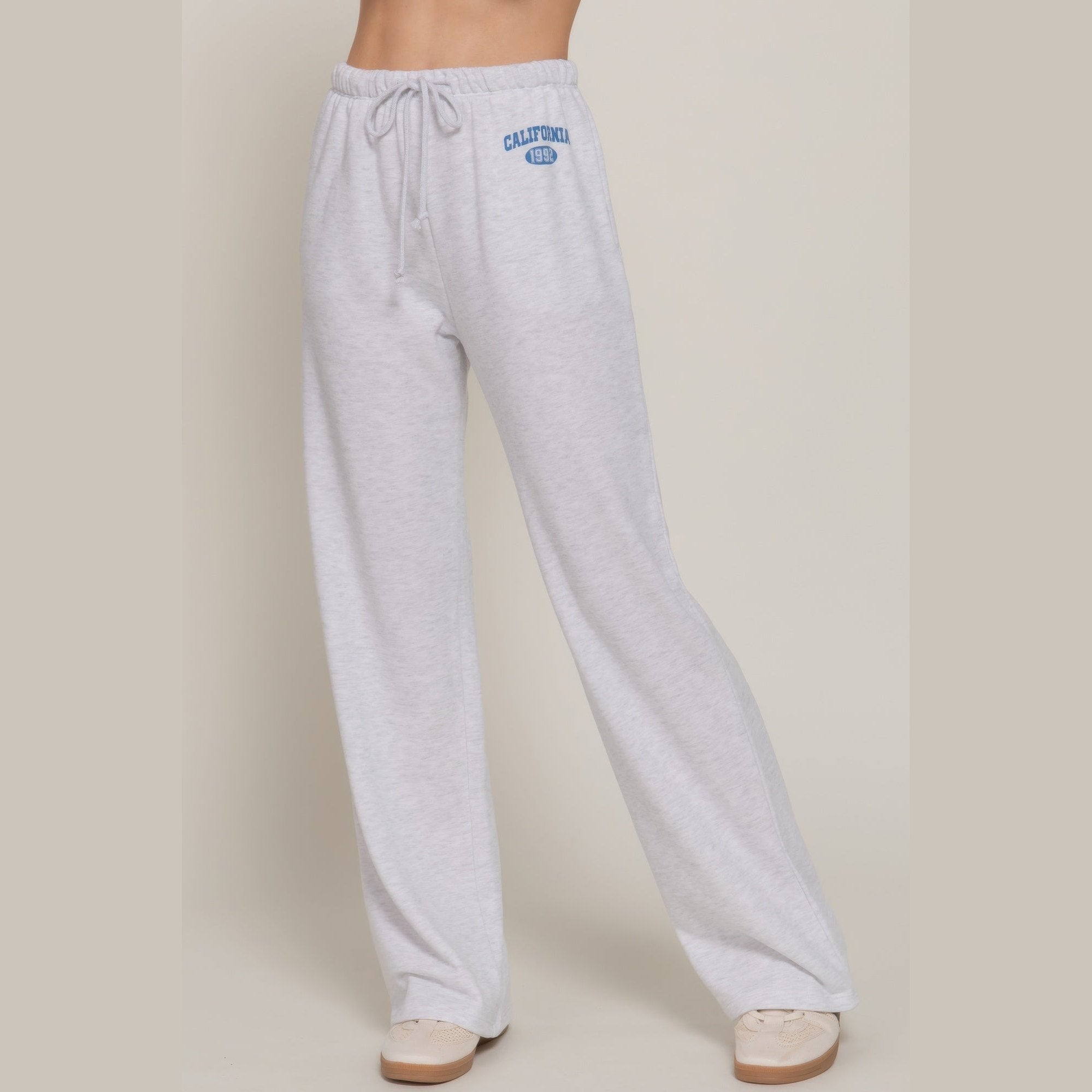 Women's casual vacation lounge pants in light gray with drawstring waist and relaxed fit