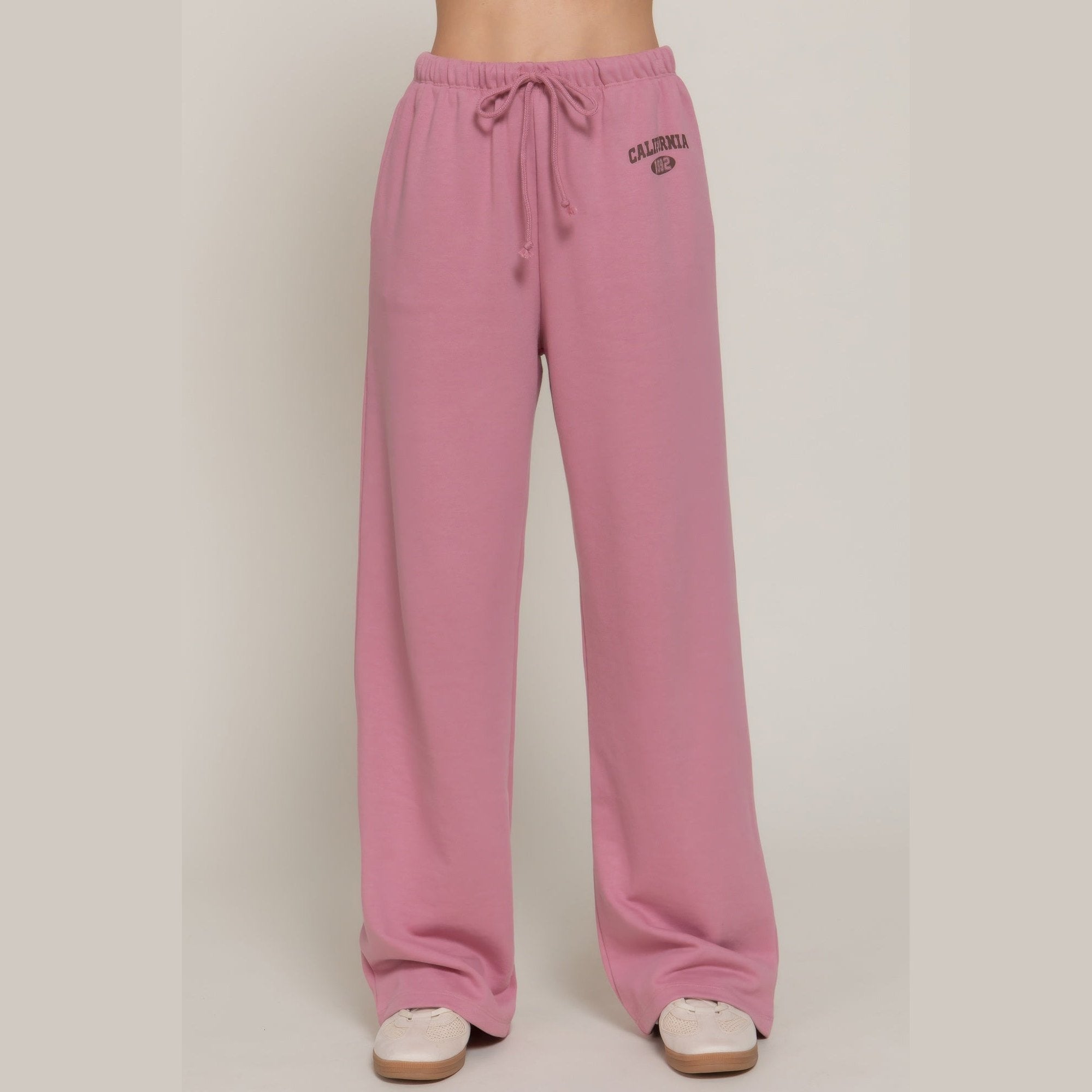 VacationGrabs women's casual vacation lounge pants in dusty pink with drawstring waist