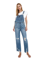 Insane Gene Women's Casual Vacation Overalls in Light Wash Denim with Distressed Details