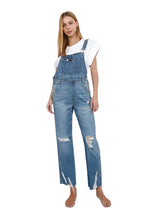 Insane Gene Women's Casual Vacation Overalls in Light Wash Denim with Distressed Details