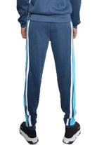 Men's casual vacation pants in navy with contrasting side stripes for comfort and style