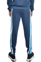 Men's casual vacation pants in navy with contrasting side stripes for comfort and style