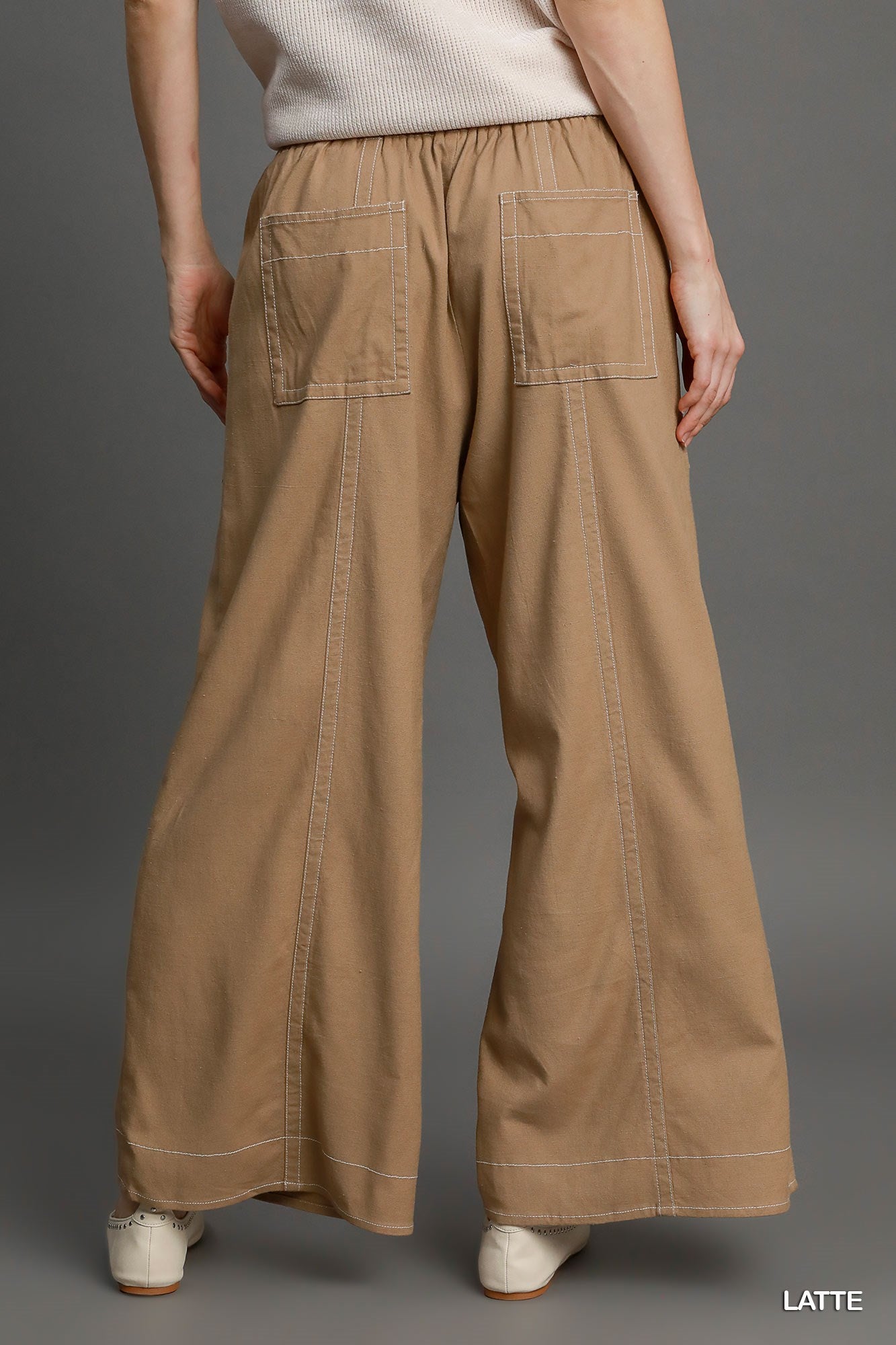VacationGrabs casual vacation pants for women in latte color with wide leg and back pockets
