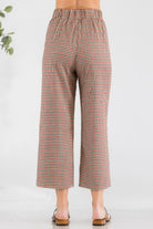 VacationGrabs women's casual vacation trousers for women in checkered pattern with elastic waistband