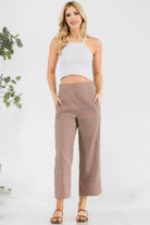 Casual vacation trousers for women by VacationGrabs featuring a high waist and checkered pattern